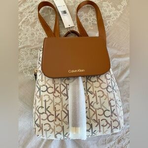 Calvin Klein Tan and Cream Logo Backpack